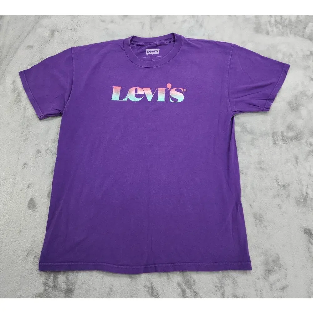 Levi's Shirt Mens L Purple Retro Logo Graphic Tee Crew Neck Short Sleeves Casual